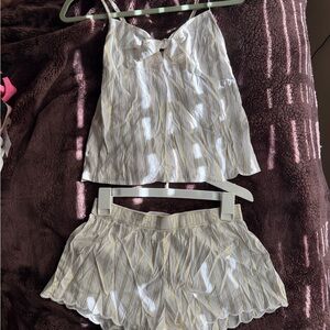 Victoria's Secret Cream and White Striped Pajama Set